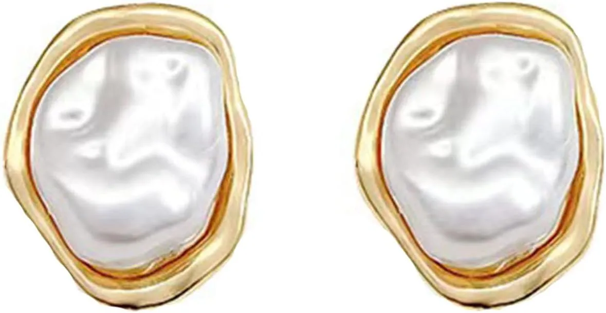 Large Pearl Earrings for Women lrregular Baroque Pearl Earring Big Pearls Statement Earrings for Women Vintage Classic Jewelry