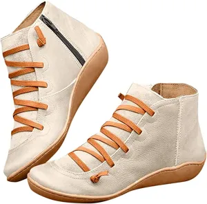 Lausiuoe Boots For Women Cowboy Style Flat Fashion Ankle Booties Causal Dressy Side Zipper Wide Width Western Boots