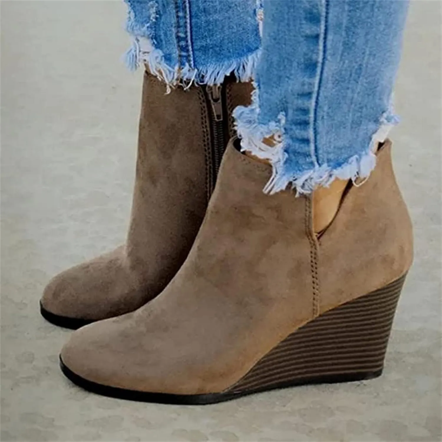 Lausiuoe Wedge Booties For Women Closed Toe Ankle Boots Slip on Casual Fashion Platform Western Heeled Fall Booties