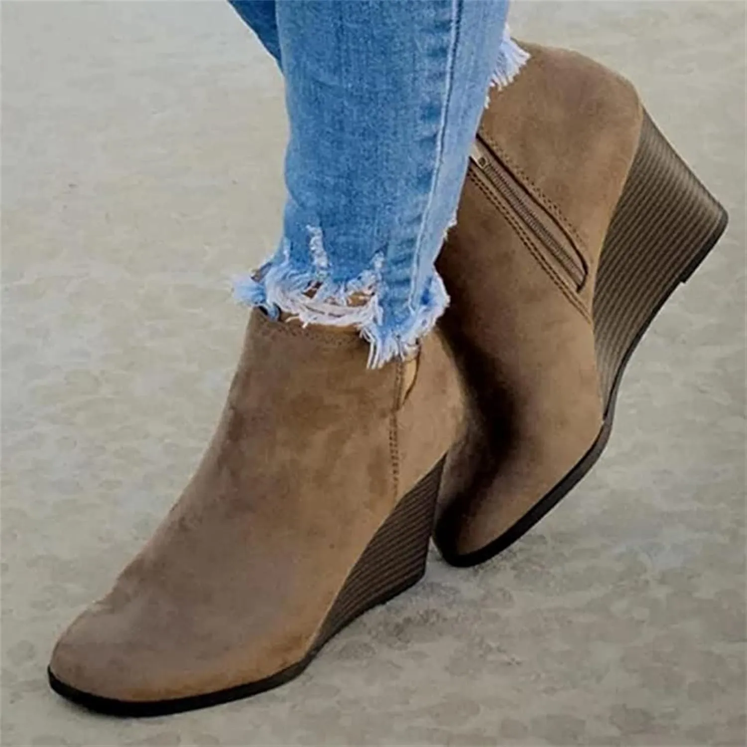 Lausiuoe Wedge Booties For Women Closed Toe Ankle Boots Slip on Casual Fashion Platform Western Heeled Fall Booties