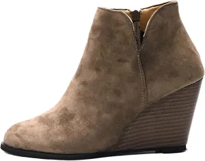Lausiuoe Wedge Booties For Women Closed Toe Ankle Boots Slip on Casual Fashion Platform Western Heeled Fall Booties