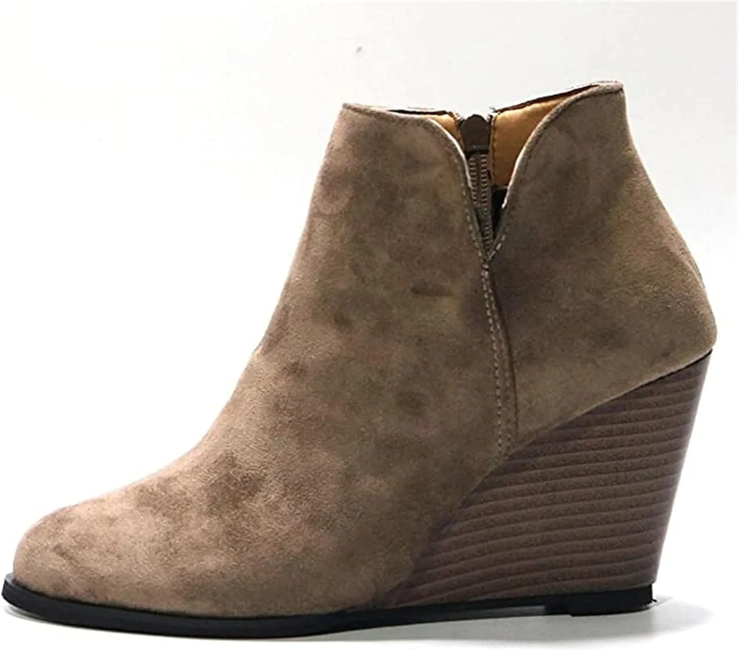 Lausiuoe Wedge Booties For Women Closed Toe Ankle Boots Slip on Casual Fashion Platform Western Heeled Fall Booties