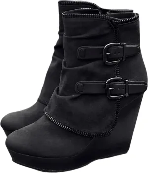 Lausiuoe Wedge Booties For Women Closed Toe Platform Ankle Booties Casual Dressy Western Wide Calf Heeled Fall Boots