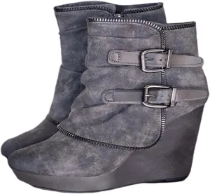 Lausiuoe Wedge Booties For Women Closed Toe Platform Ankle Booties Casual Dressy Western Wide Calf Heeled Fall Boots