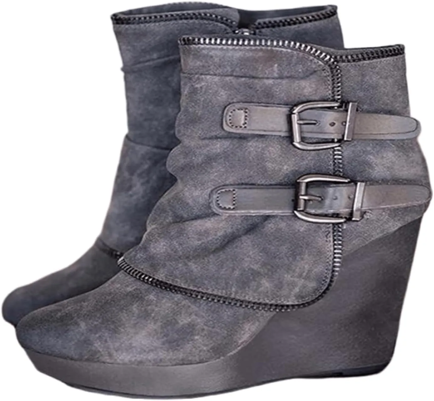 Lausiuoe Wedge Booties For Women Closed Toe Platform Ankle Booties Casual Dressy Western Wide Calf Heeled Fall Boots
