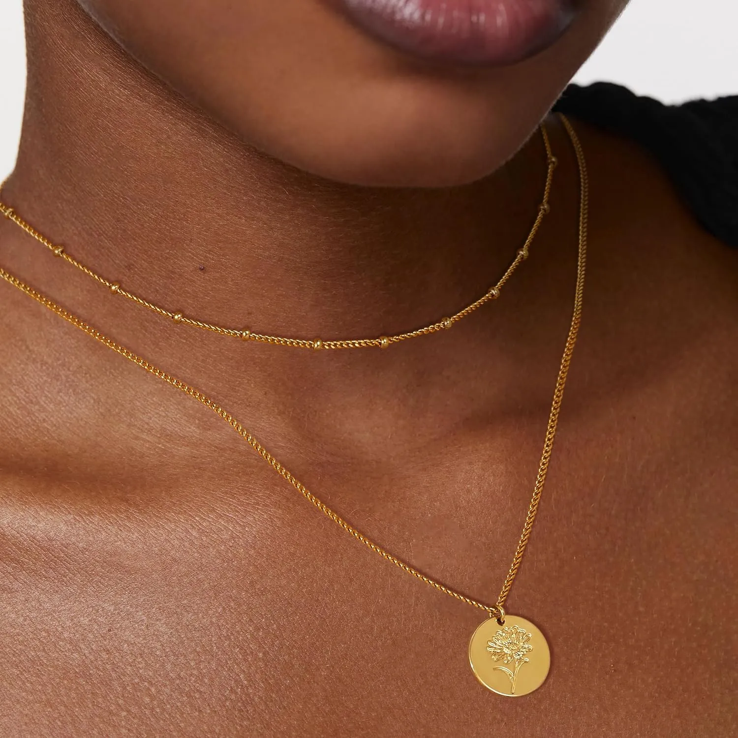 Layered Birth Flower Necklace for Women 18K Gold Plated Dainty Layering Coin Disc Pendant Necklaces Gold Jewelry Birthday Gifts 12 Month