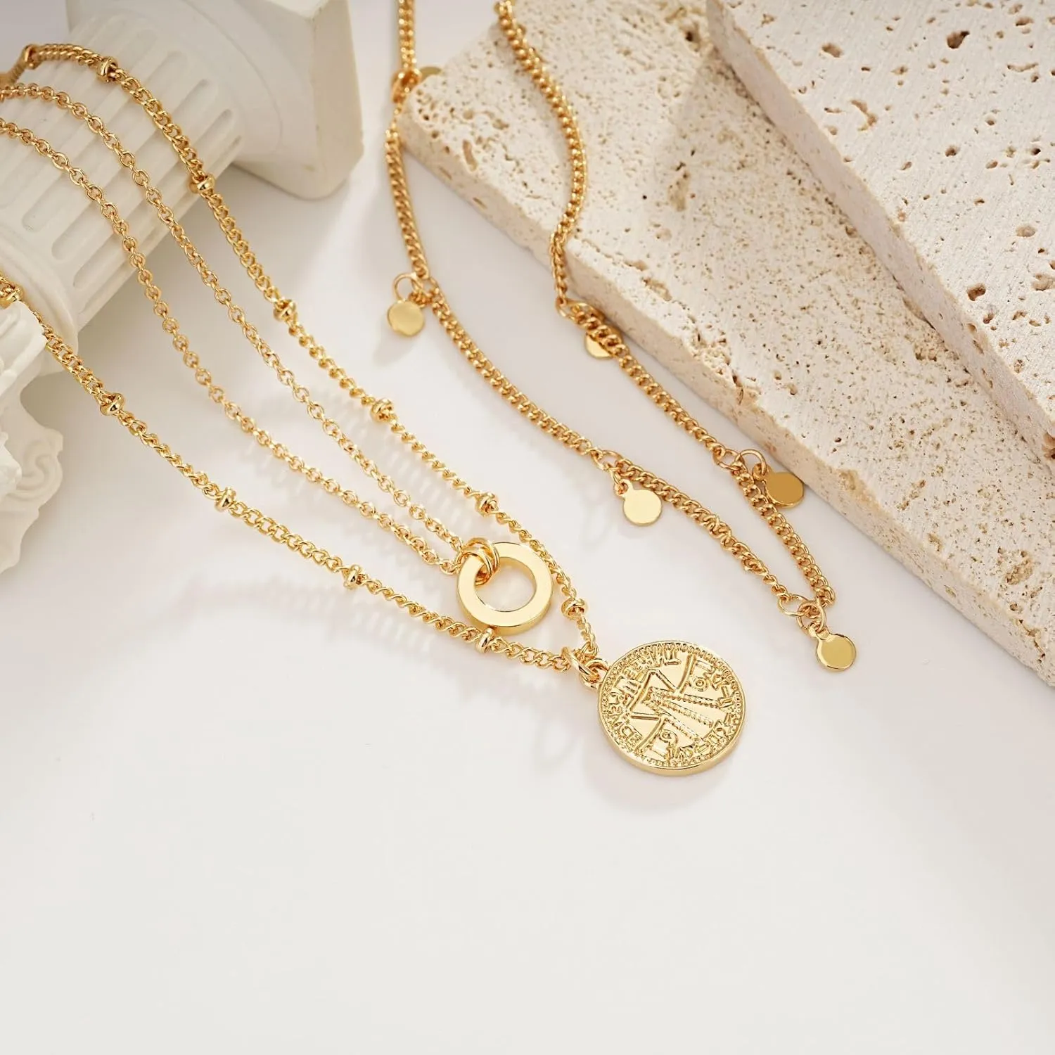 Layered Gold Necklaces Dainty 14K Gold Trendy Stackable Paperclip Chain Necklace for Women Pendant Choker Charm Statement Necklace Set