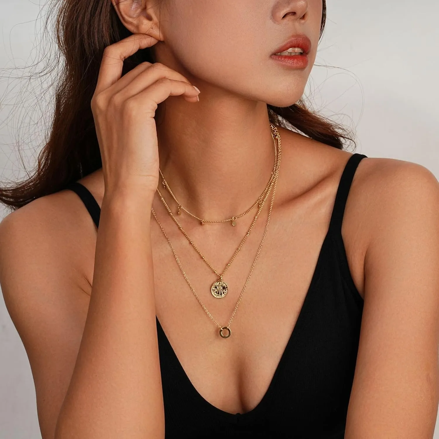 Layered Gold Necklaces Dainty 14K Gold Trendy Stackable Paperclip Chain Necklace for Women Pendant Choker Charm Statement Necklace Set