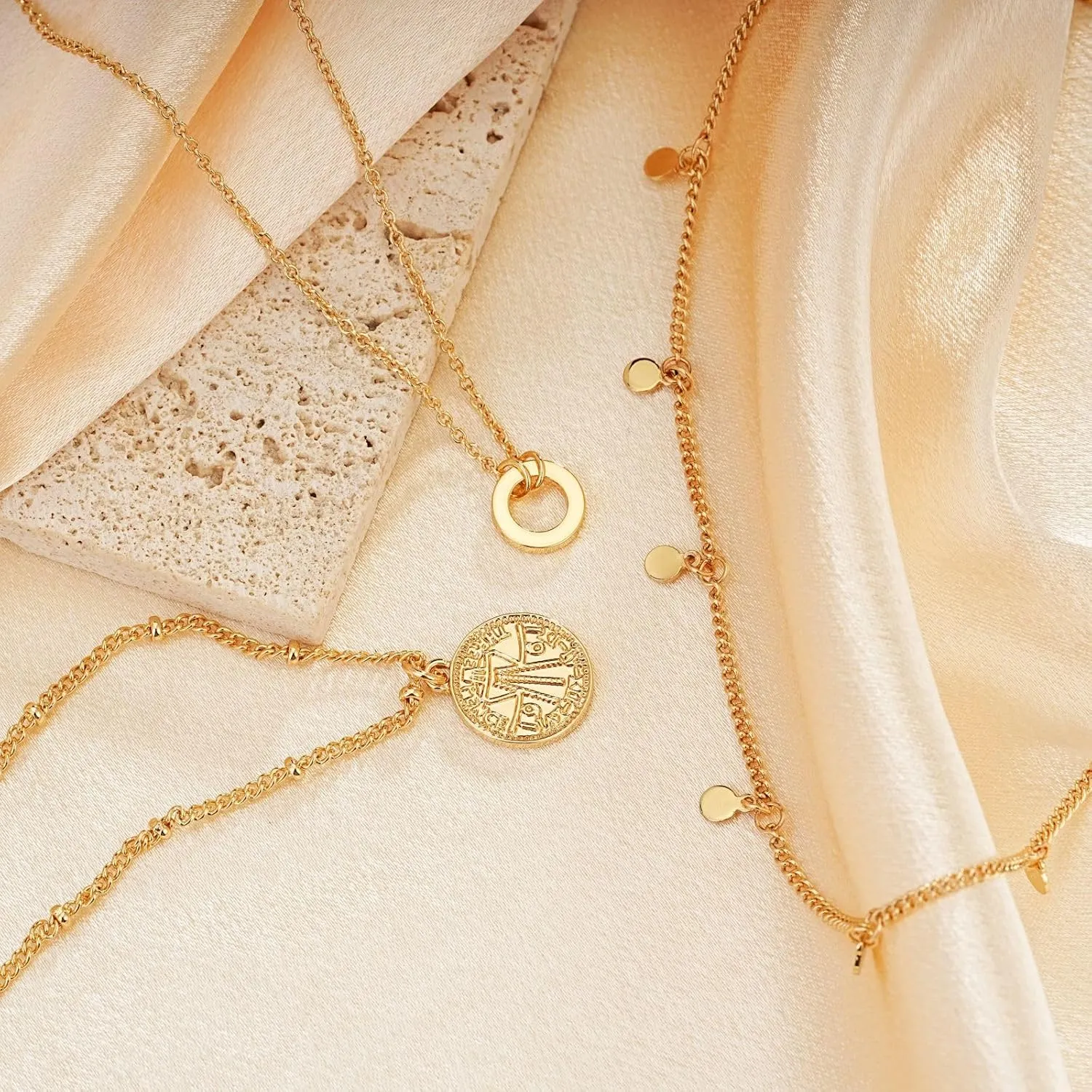 Layered Gold Necklaces Dainty 14K Gold Trendy Stackable Paperclip Chain Necklace for Women Pendant Choker Charm Statement Necklace Set