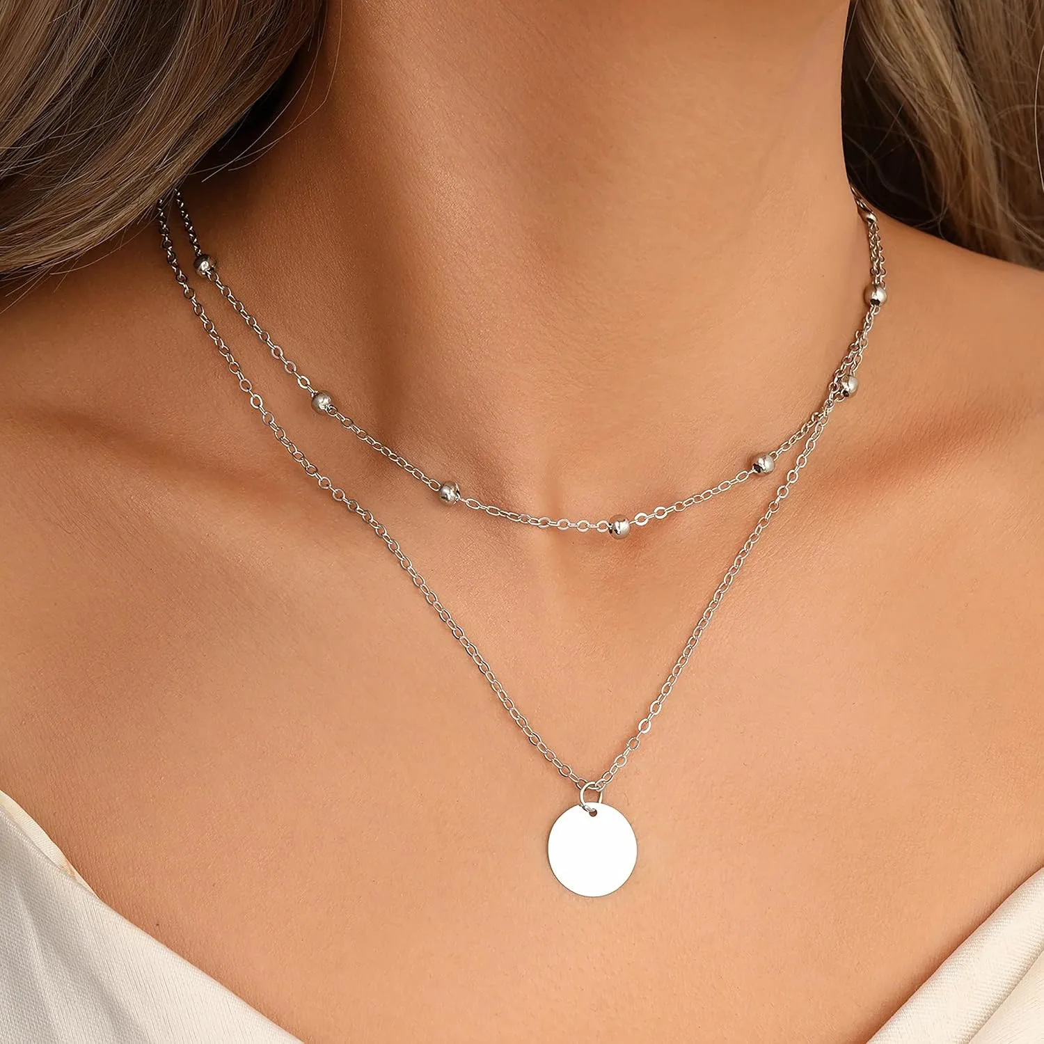 Layered Necklaces for Women Coin Beaded Necklace 18K Gold Plated 925 Sterling Silver Stackable Adjustable Pendant Choker Necklaces Trendy Minimalist Jewelry