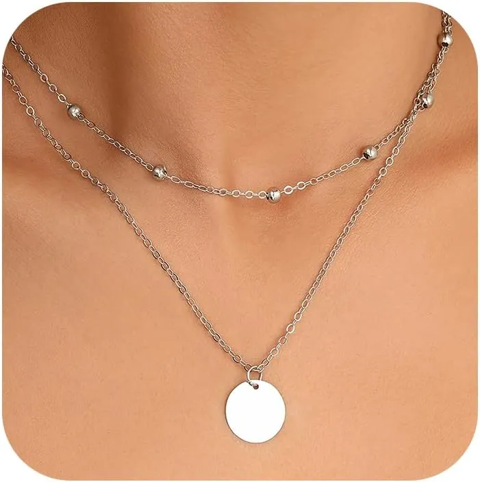 Layered Necklaces for Women Coin Beaded Necklace 18K Gold Plated 925 Sterling Silver Stackable Adjustable Pendant Choker Necklaces Trendy Minimalist Jewelry