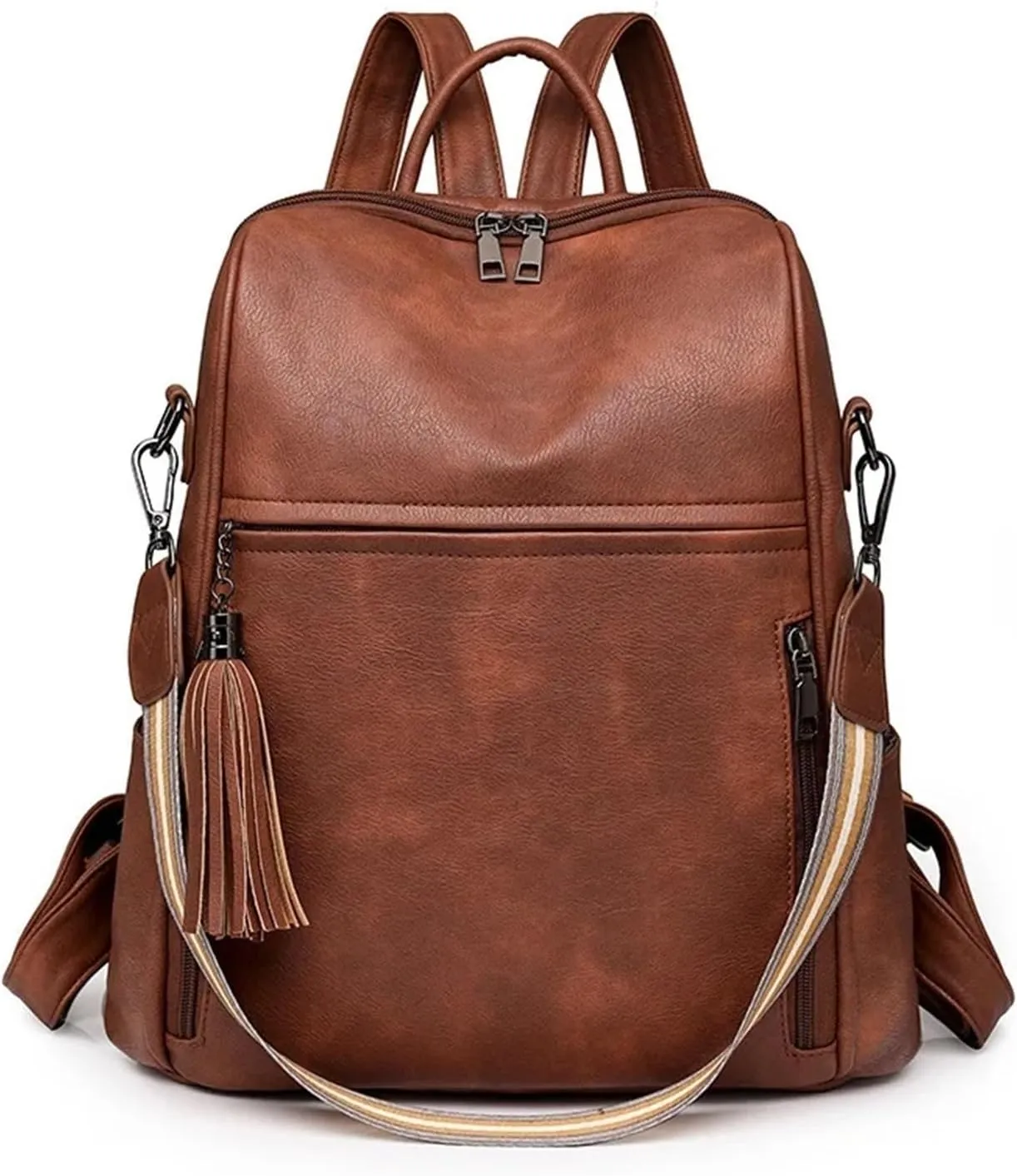 Leather Backpack Purse For Women Designer Travel Backpack Purses PU Fashion Ladies Shoulder Bag With Tassel(Brown)
