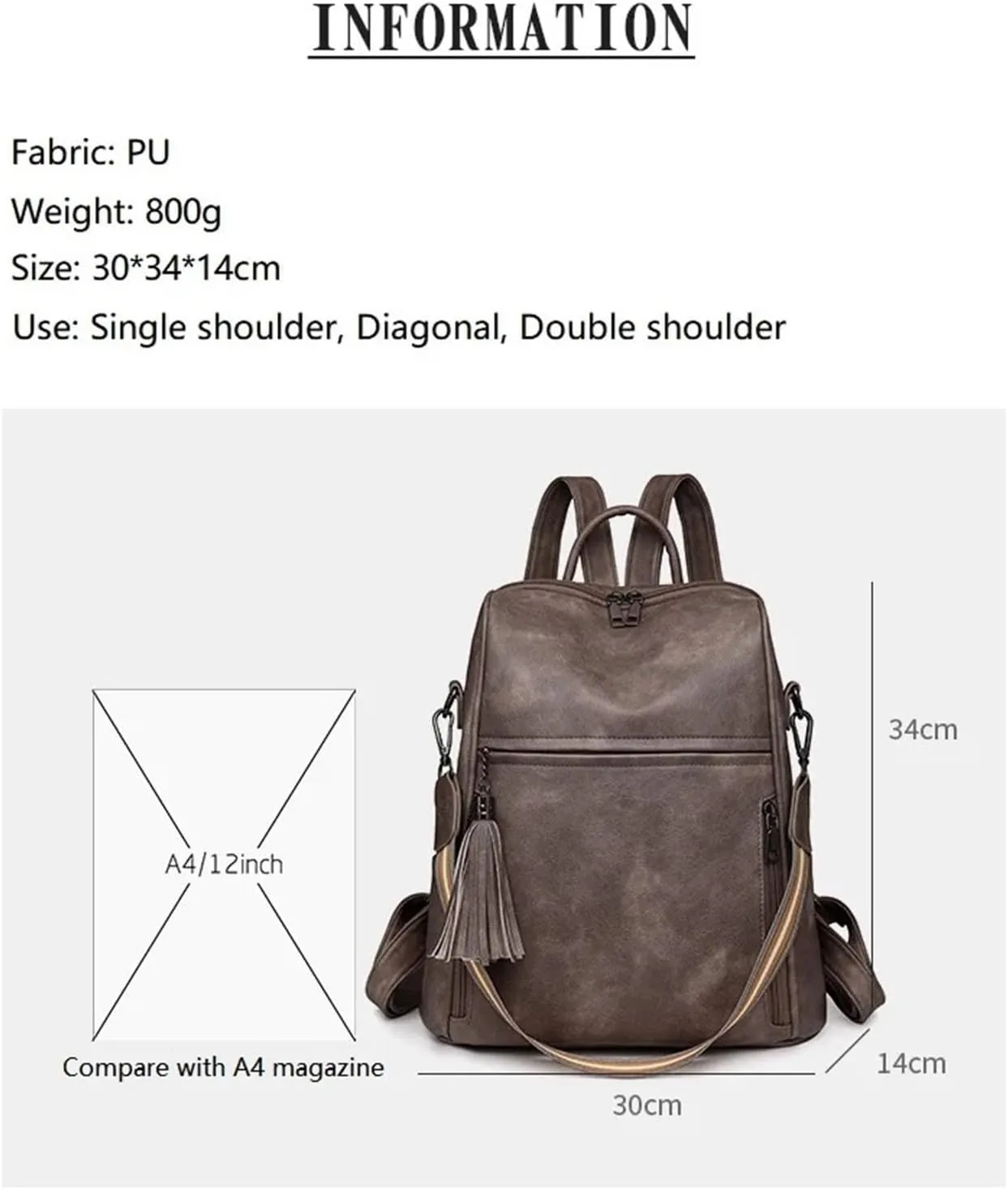Leather Backpack Purse For Women Designer Travel Backpack Purses PU Fashion Ladies Shoulder Bag With Tassel(Brown)