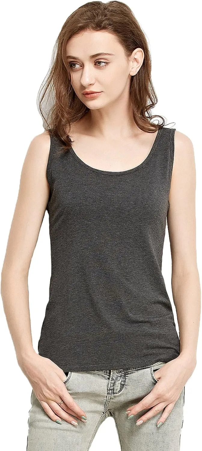 Liang Rou Women's Mini-Ribbed Stretch Scoop Neck Tank Top