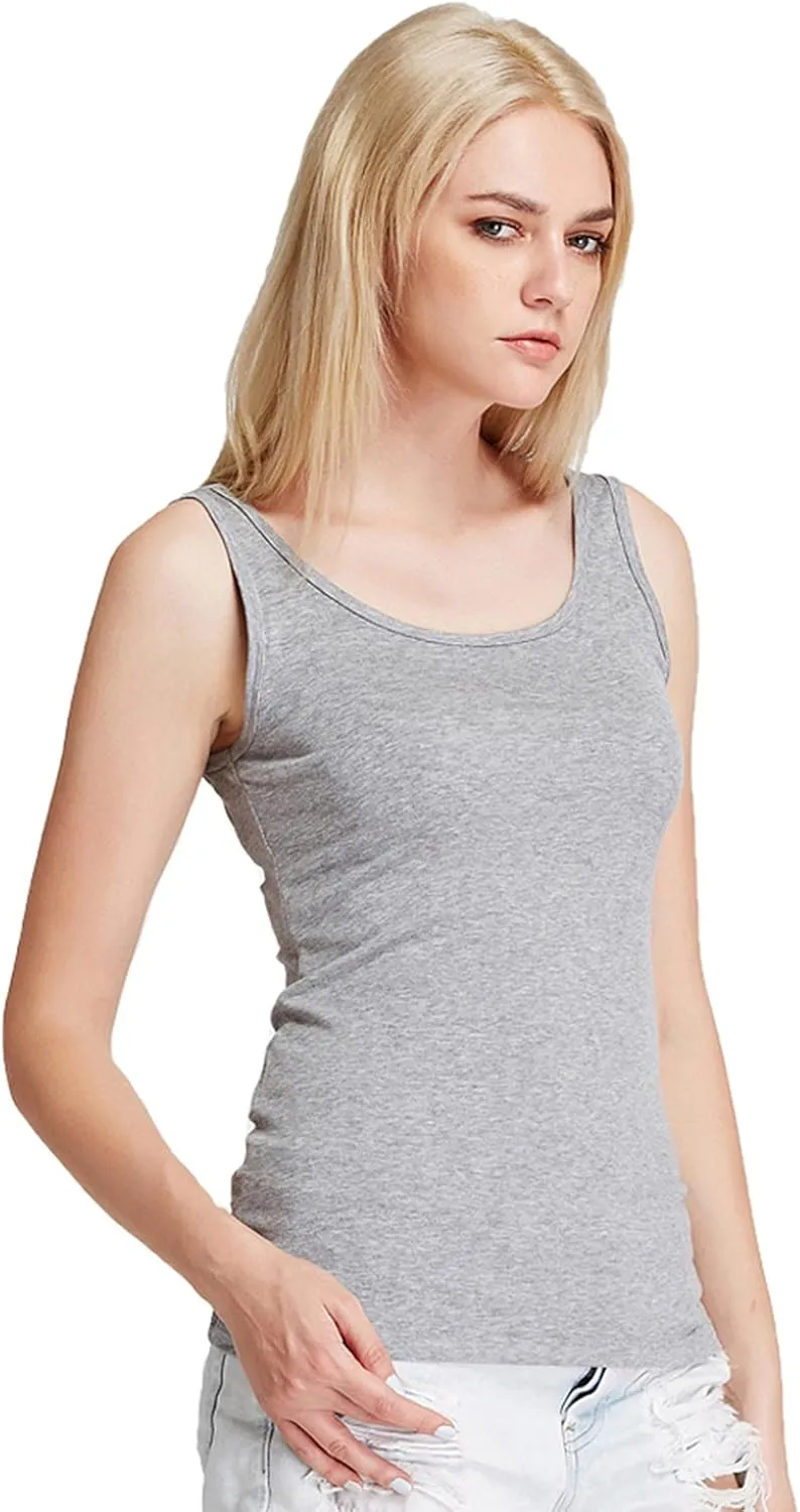 Liang Rou Women's Mini-Ribbed Stretch Scoop Neck Tank Top
