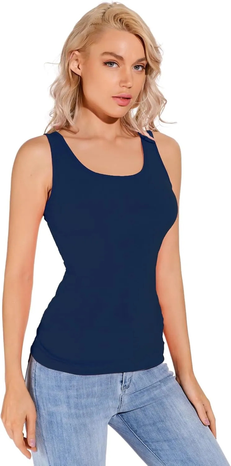 Liang Rou Women's Mini-Ribbed Stretch Scoop Neck Tank Top