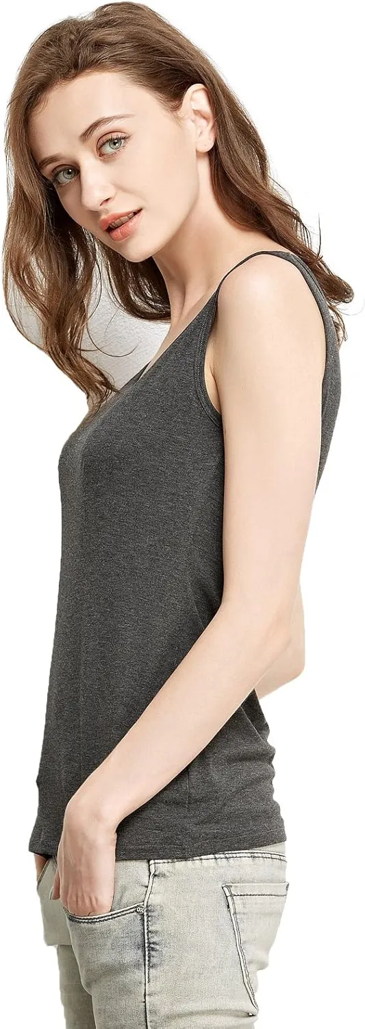 Liang Rou Women's Mini-Ribbed Stretch Scoop Neck Tank Top