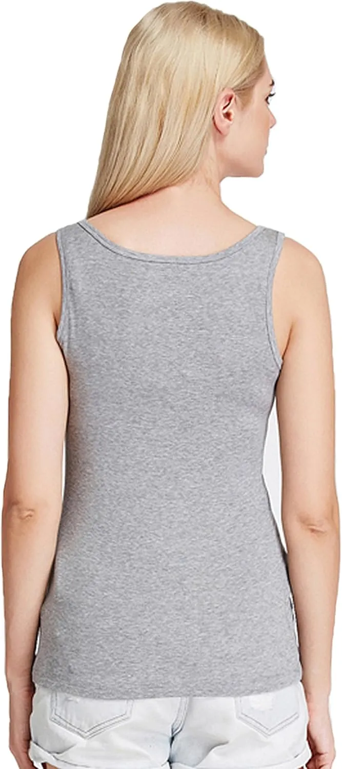 Liang Rou Women's Mini-Ribbed Stretch Scoop Neck Tank Top
