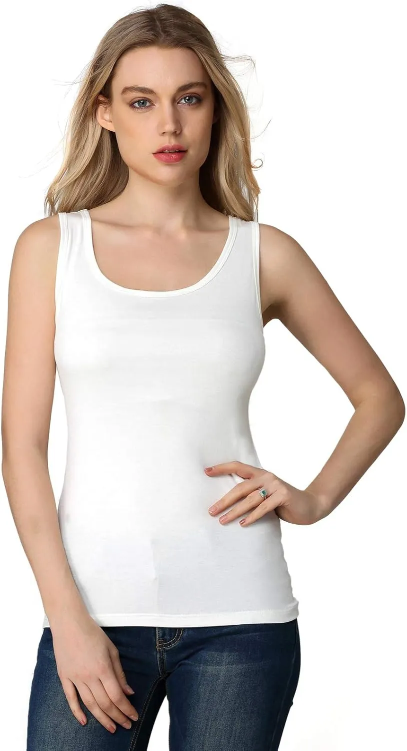 Liang Rou Women's Mini-Ribbed Stretch Scoop Neck Tank Top