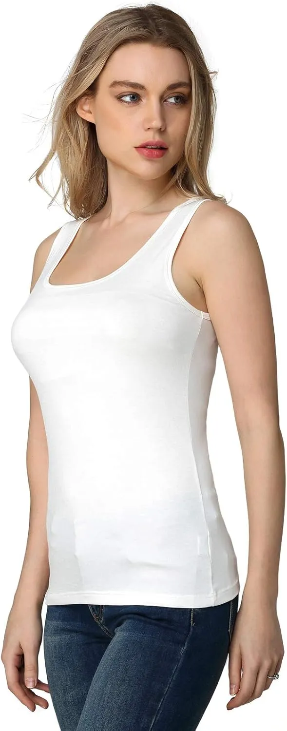 Liang Rou Women's Mini-Ribbed Stretch Scoop Neck Tank Top