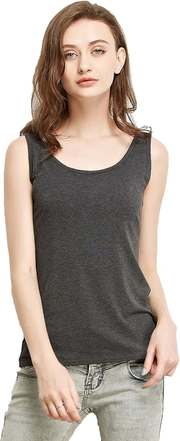 Liang Rou Women's Mini-Ribbed Stretch Scoop Neck Tank Top