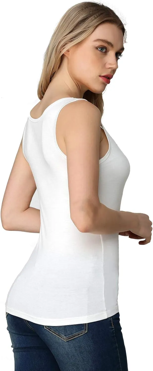Liang Rou Women's Mini-Ribbed Stretch Scoop Neck Tank Top