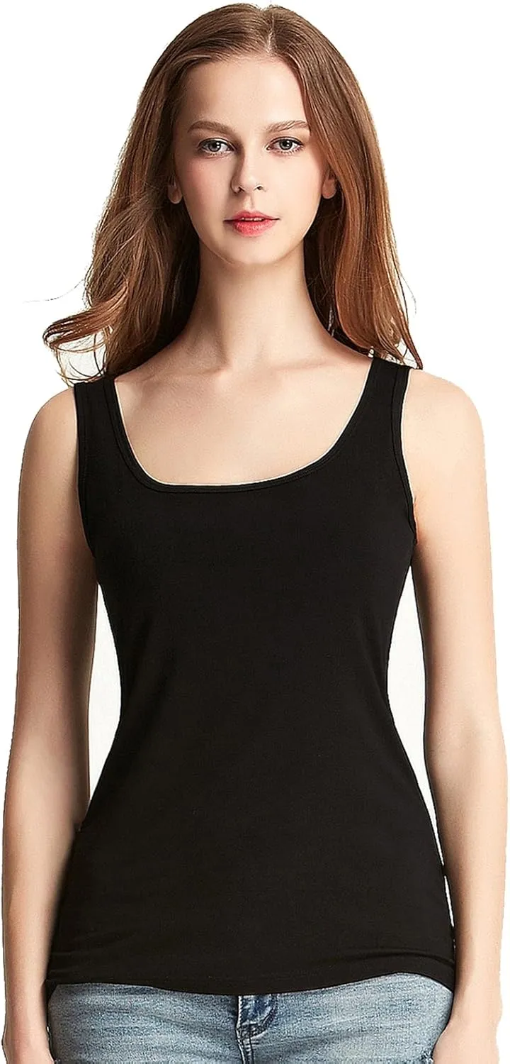 Liang Rou Women's Mini-Ribbed Stretch Scoop Neck Tank Top