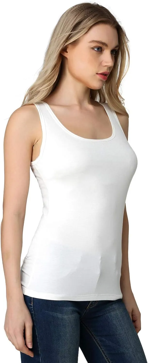 Liang Rou Women's Mini-Ribbed Stretch Scoop Neck Tank Top