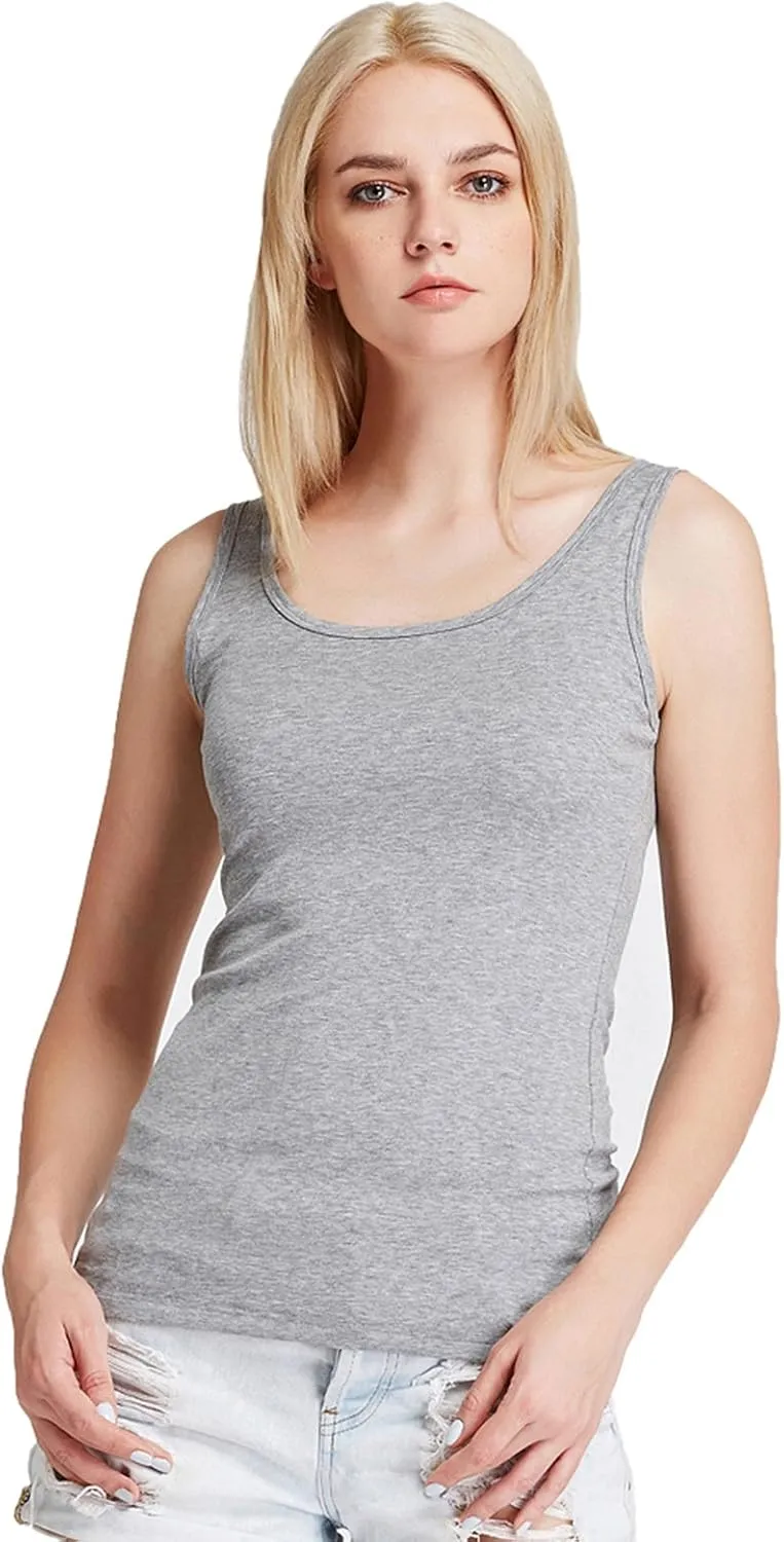 Liang Rou Women's Mini-Ribbed Stretch Scoop Neck Tank Top