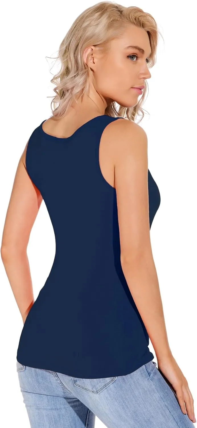 Liang Rou Women's Mini-Ribbed Stretch Scoop Neck Tank Top