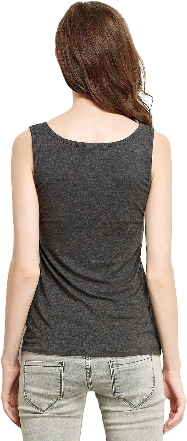 Liang Rou Women's Mini-Ribbed Stretch Scoop Neck Tank Top