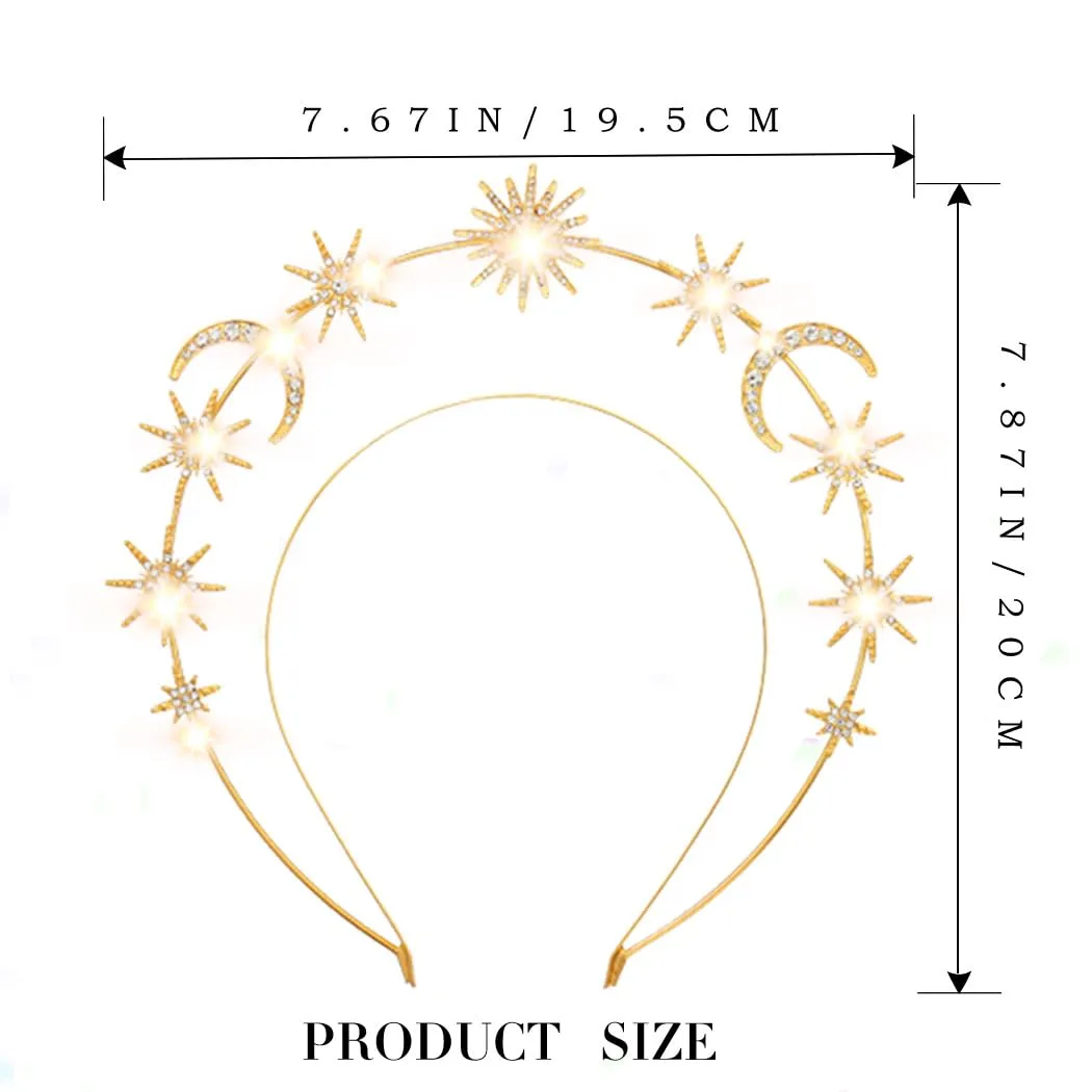 Light Up Halo Crown Golden Star Halo Headpiece Gold Angel Halo Headband Led Bride Halo Hair Accessories for Women (Gold A, Free A)