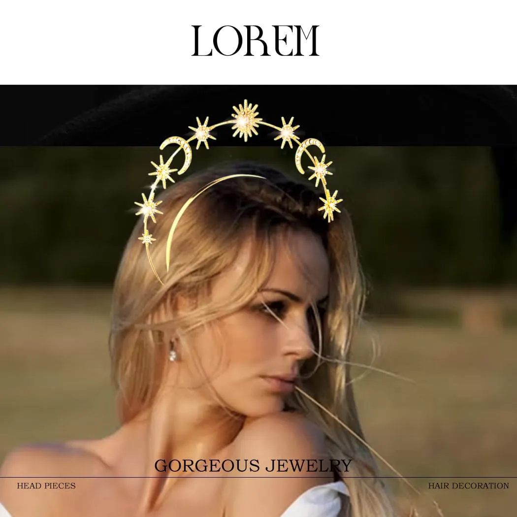 Light Up Halo Crown Golden Star Halo Headpiece Gold Angel Halo Headband Led Bride Halo Hair Accessories for Women (Gold A, Free A)