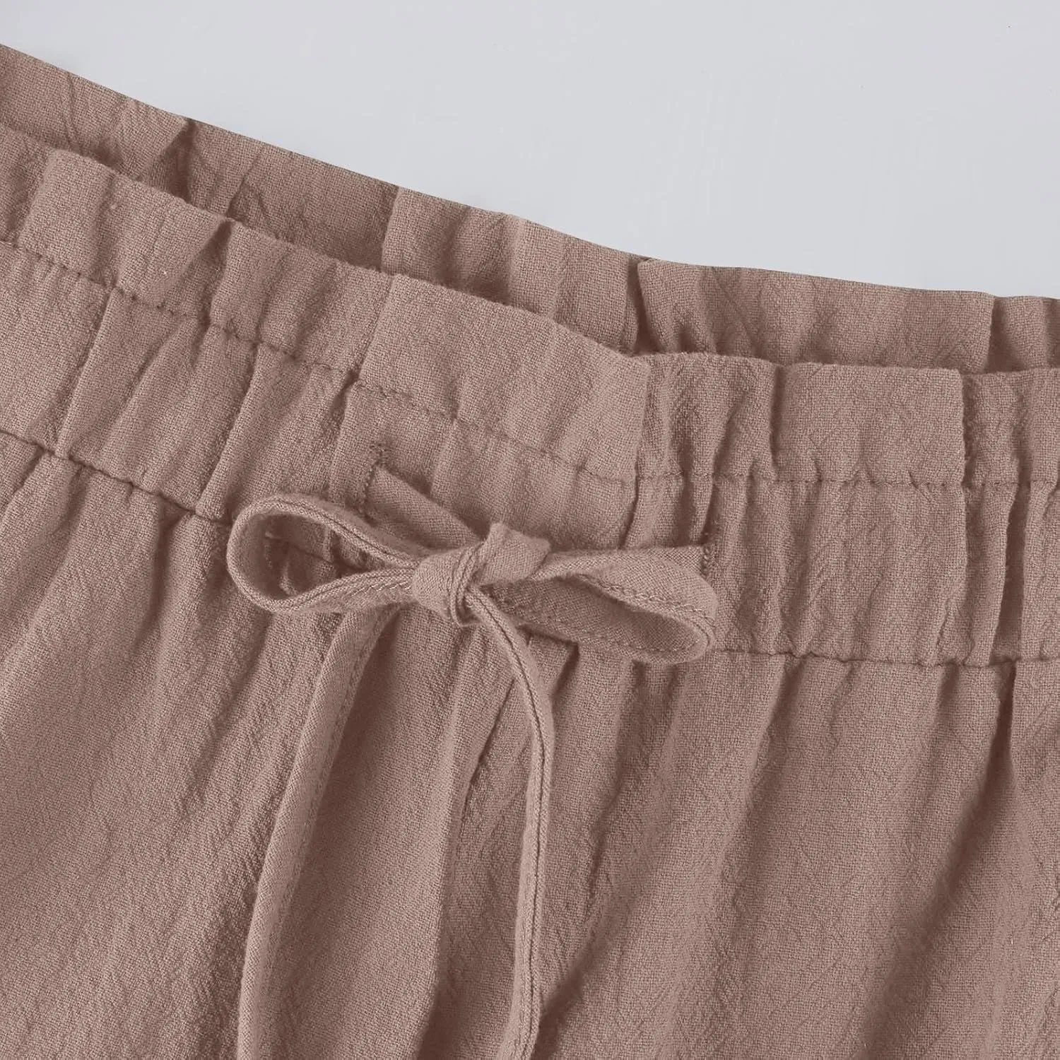 Linen Capri Pants for Women Summer Wide Leg Casual Loose High Waist Drawstring Palazzo Capris Trousers with Pockets