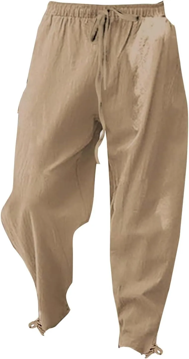 Linen Pants Men 2025 Lounge Straight-Leg Lightweight Vacation Work Pant Soft with Pocket Fashion Breathable Outfits