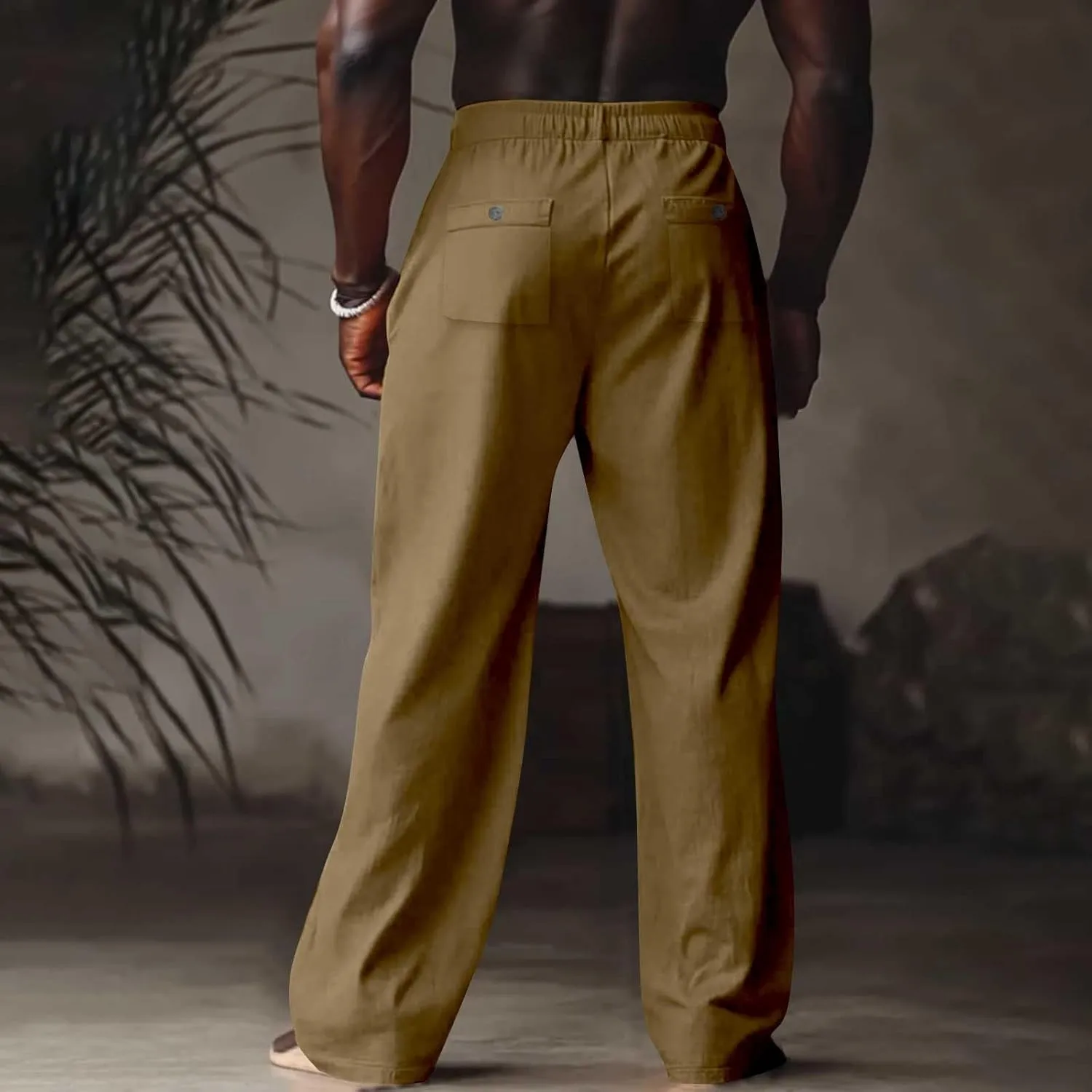 Linen Pants Men Trendy Loose Fit Comfy Summer Lightweight Beach Pants Dressy Big and Tall Travel Outfits