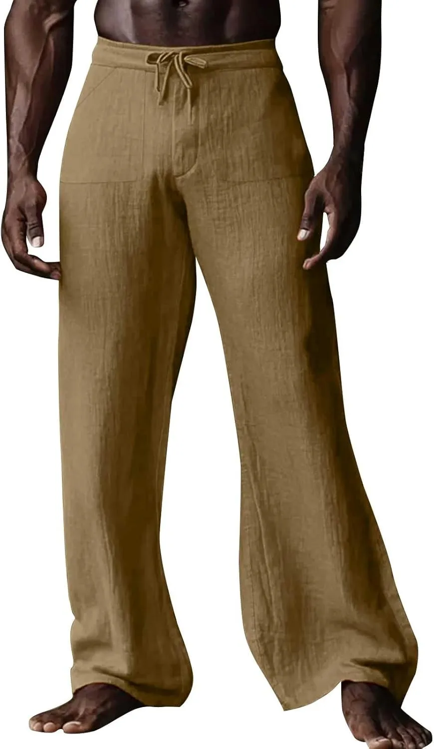 Linen Pants Men Trendy Loose Fit Comfy Summer Lightweight Beach Pants Dressy Big and Tall Travel Outfits
