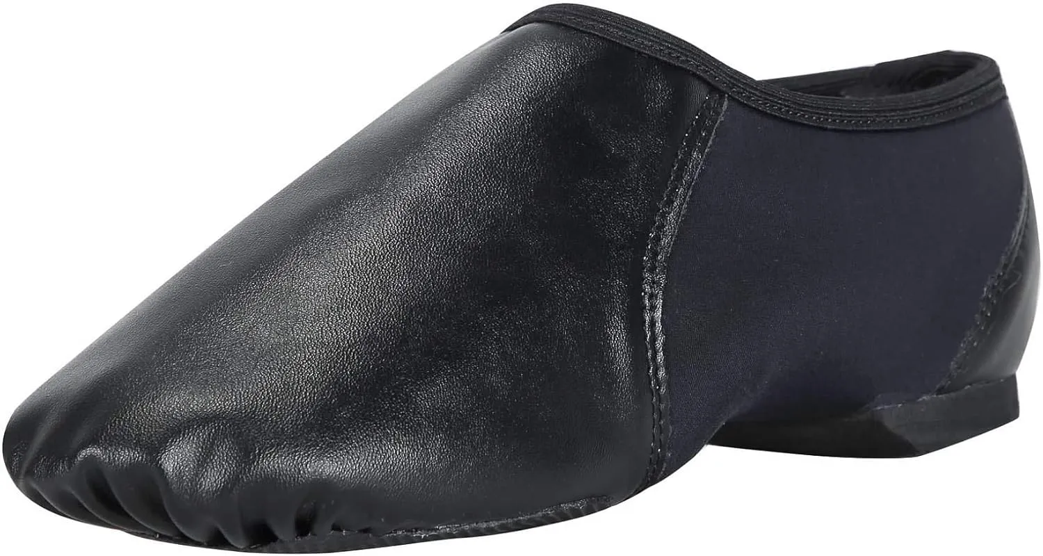 Linodes Unisex PU Leather Upper Slip-on Jazz Shoe with Circle Elastic for Women and Men's Dance Shoes