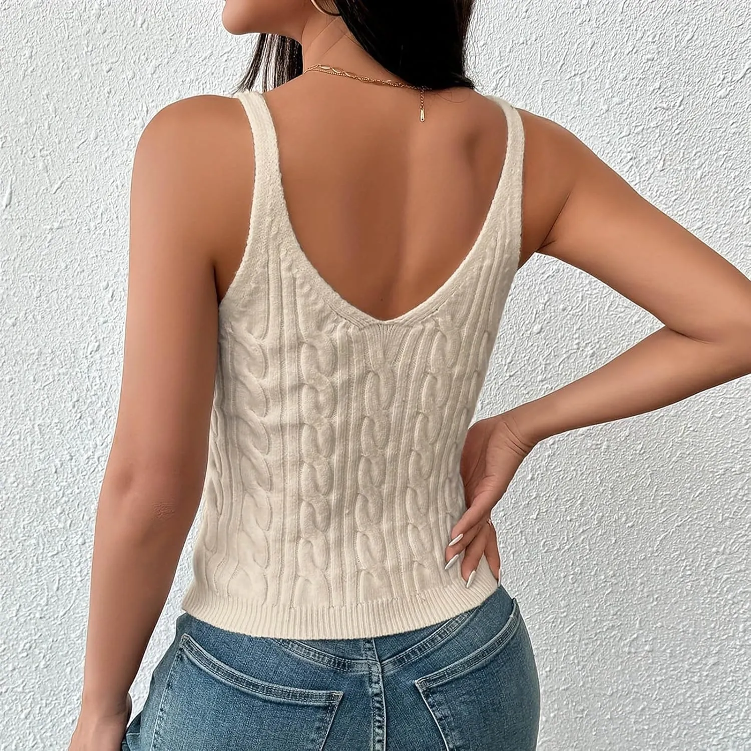 Lmdudan 2025 Women's Knit Camisole Sweater Vest Trendy Solid Color Tank Tops V-Neck Sleeveless Undershirts Basic Shirts Vest