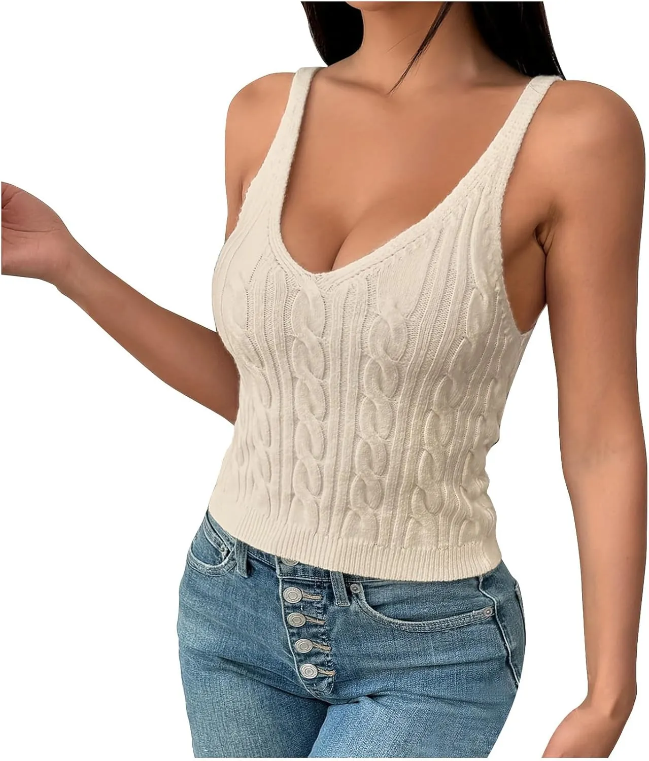 Lmdudan 2025 Women's Knit Camisole Sweater Vest Trendy Solid Color Tank Tops V-Neck Sleeveless Undershirts Basic Shirts Vest