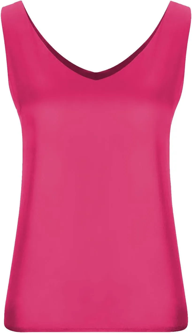 Lmdudan Silk Satin Tank Tops for Women V Neck Casual Cami Sleeveless Camisole Blouses Summer Solid Color Basic Tank Shirt