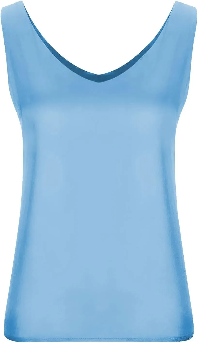 Lmdudan Silk Satin Tank Tops for Women V Neck Casual Cami Sleeveless Camisole Blouses Summer Solid Color Basic Tank Shirt