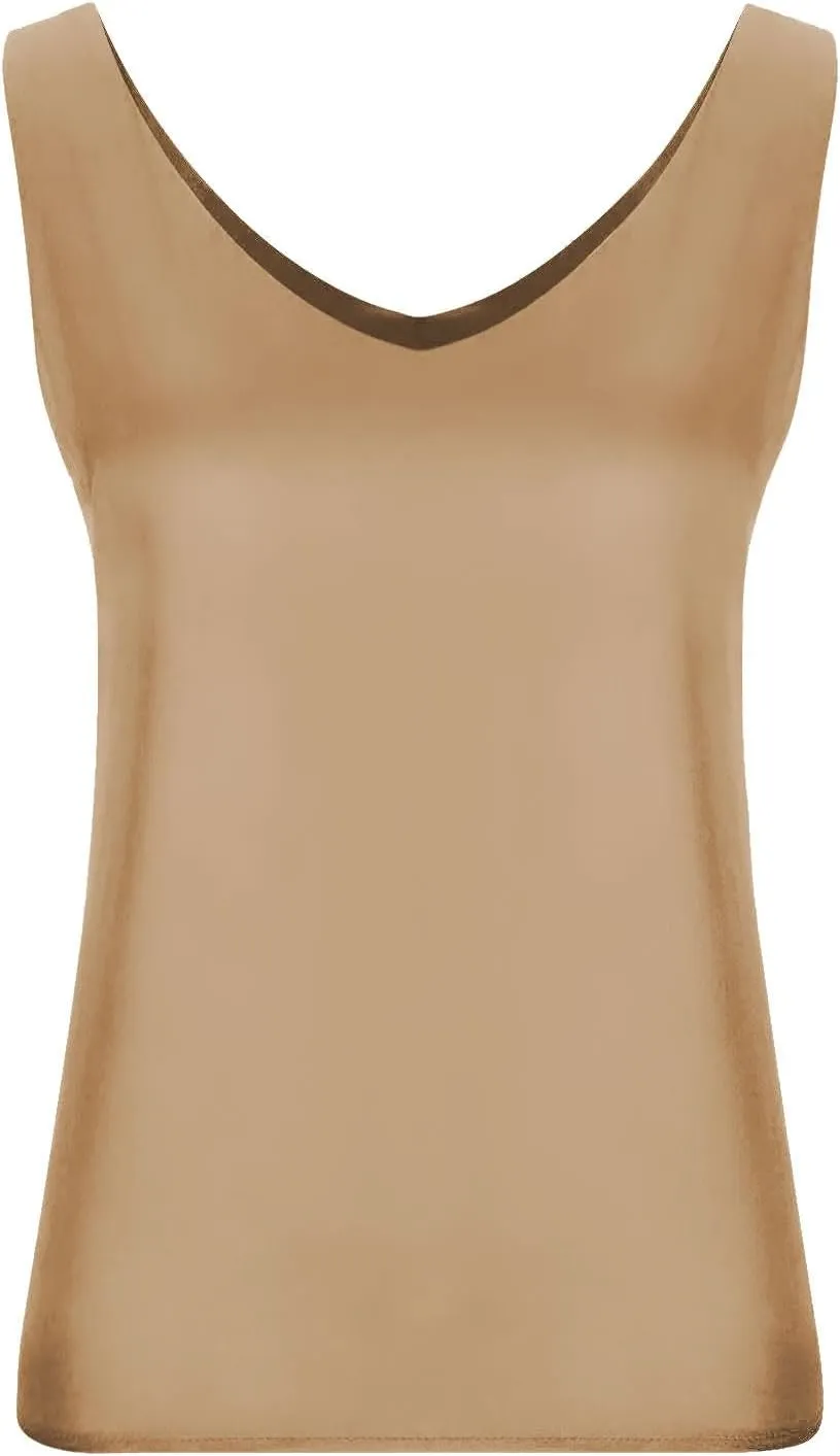 Lmdudan Silk Satin Tank Tops for Women V Neck Casual Cami Sleeveless Camisole Blouses Summer Solid Color Basic Tank Shirt