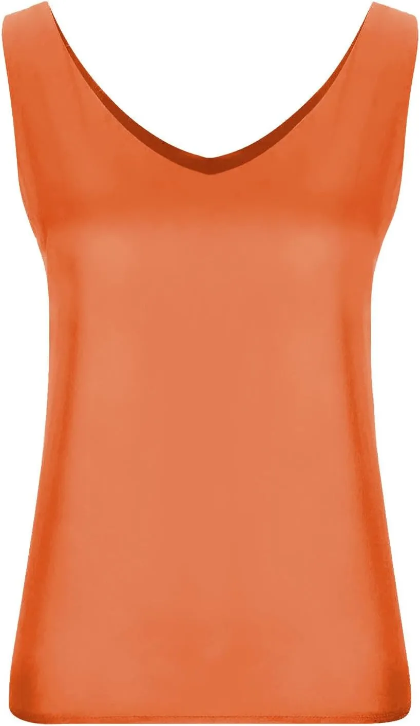 Lmdudan Silk Satin Tank Tops for Women V Neck Casual Cami Sleeveless Camisole Blouses Summer Solid Color Basic Tank Shirt