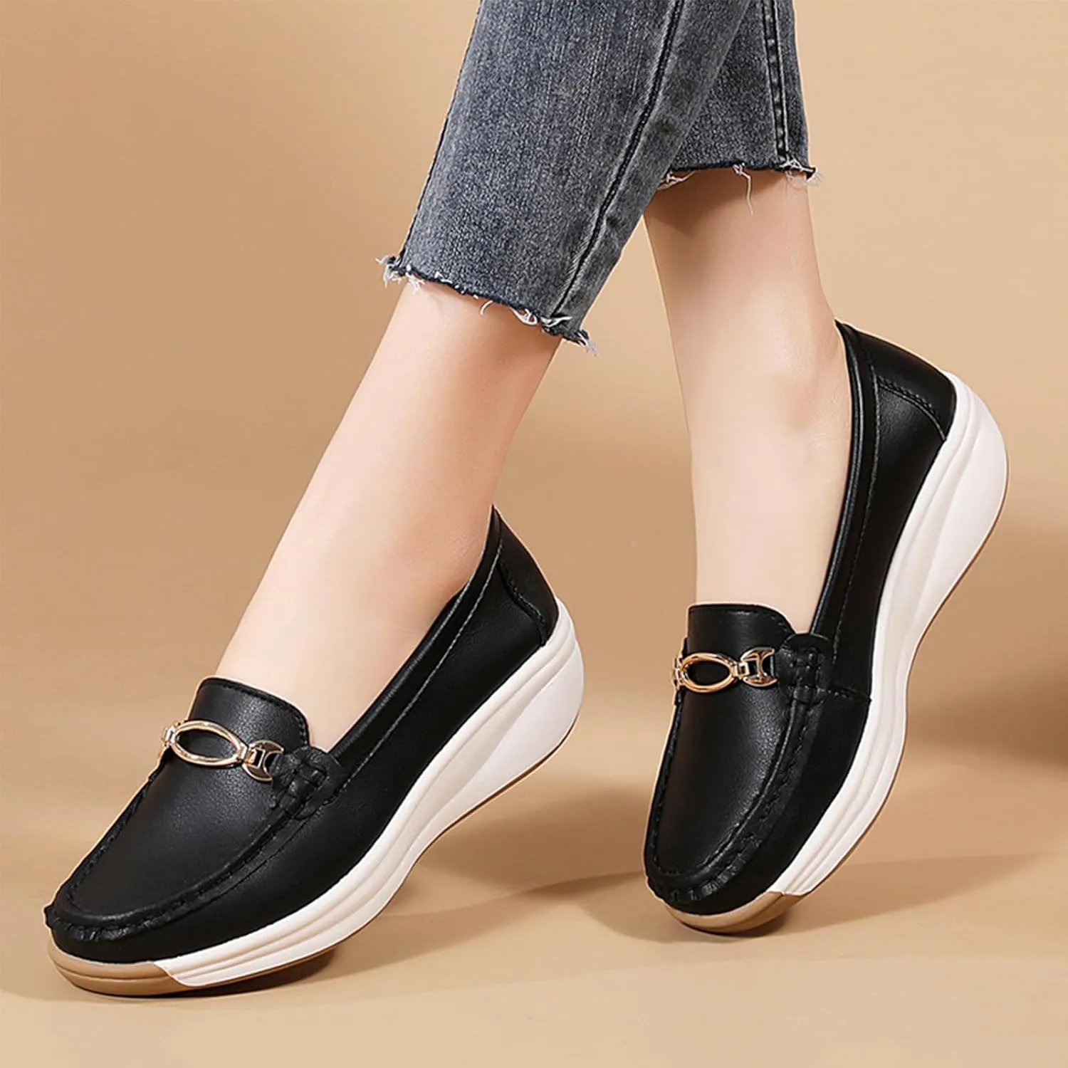 Loafers for Women Casual Moccasins Women's Comfortable & Lightweight Penny Loafers Slip On Soft Sole Dress Shoes