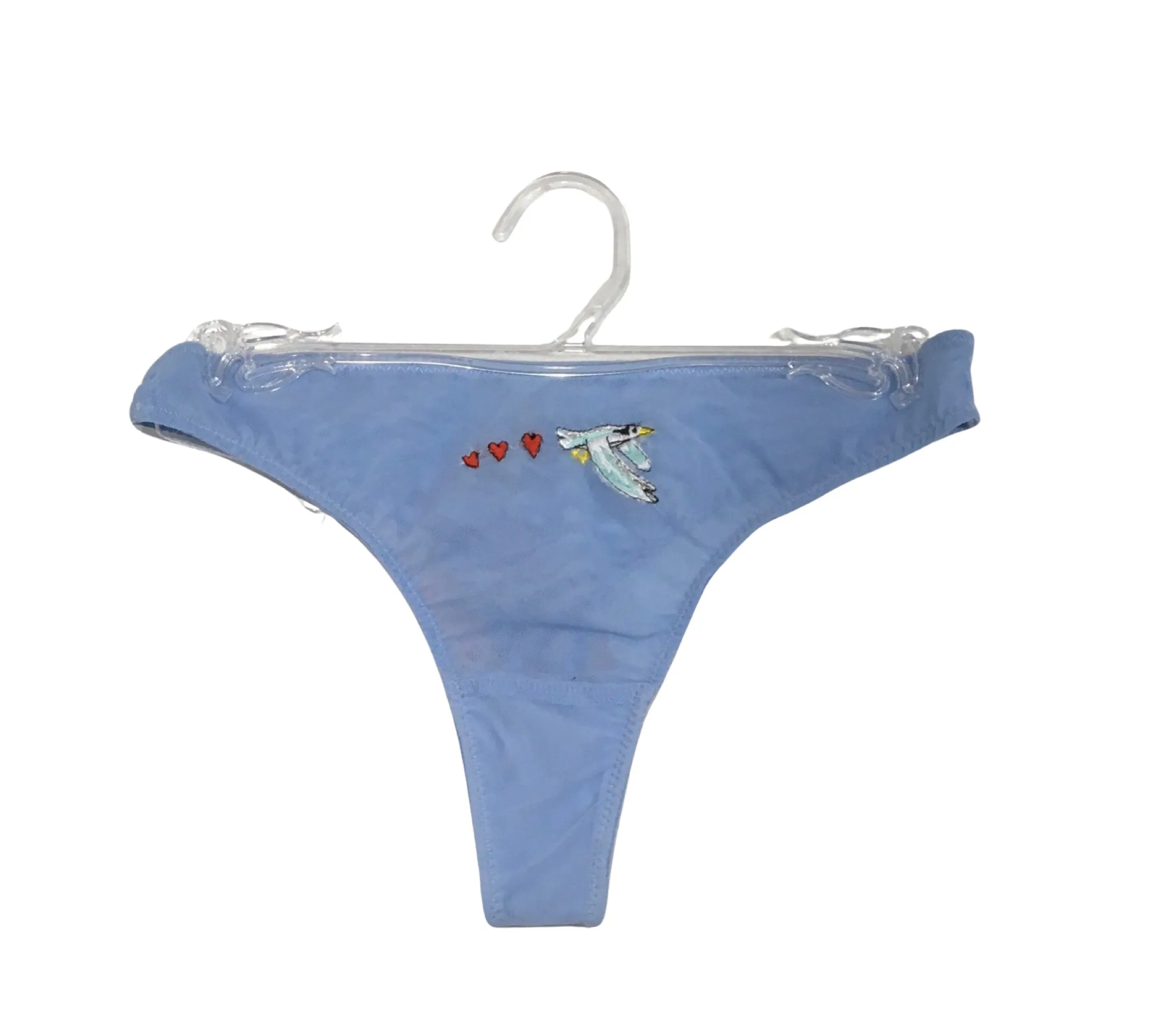 LOVE AND SWANS~ Mesh thong w bird/heart embroidery