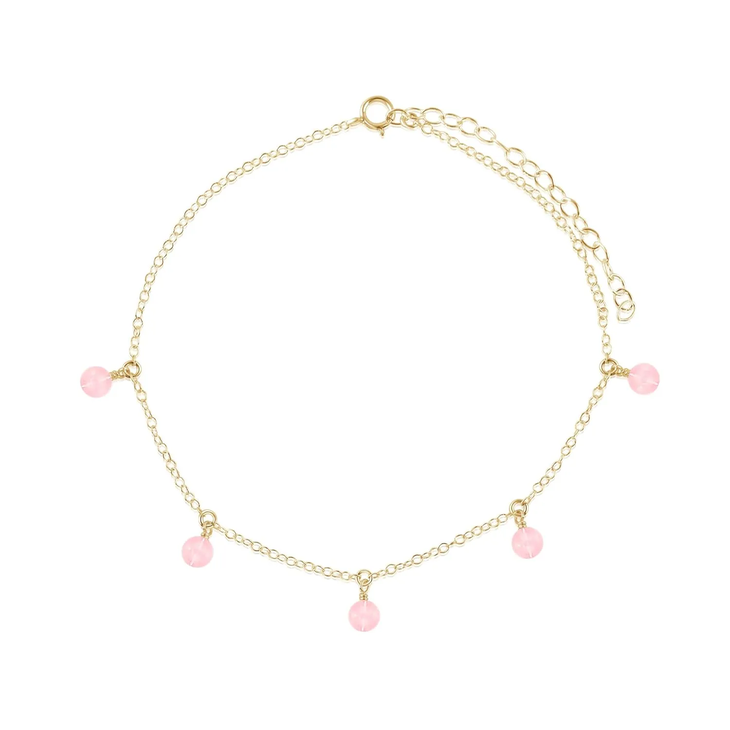 Luna Tide Rose Quartz Bead Drop Anklet in 14k Gold Fill