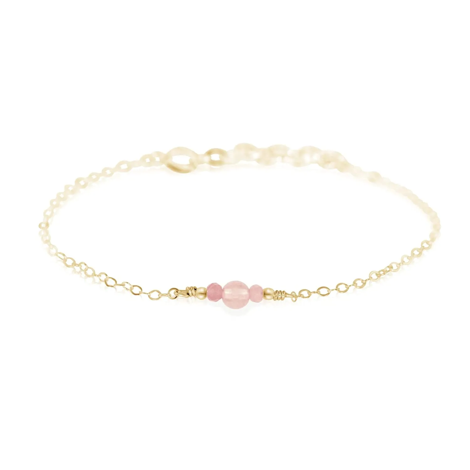 Luna Tide Rose Quartz Dainty Anklet in 14k Gold Fill