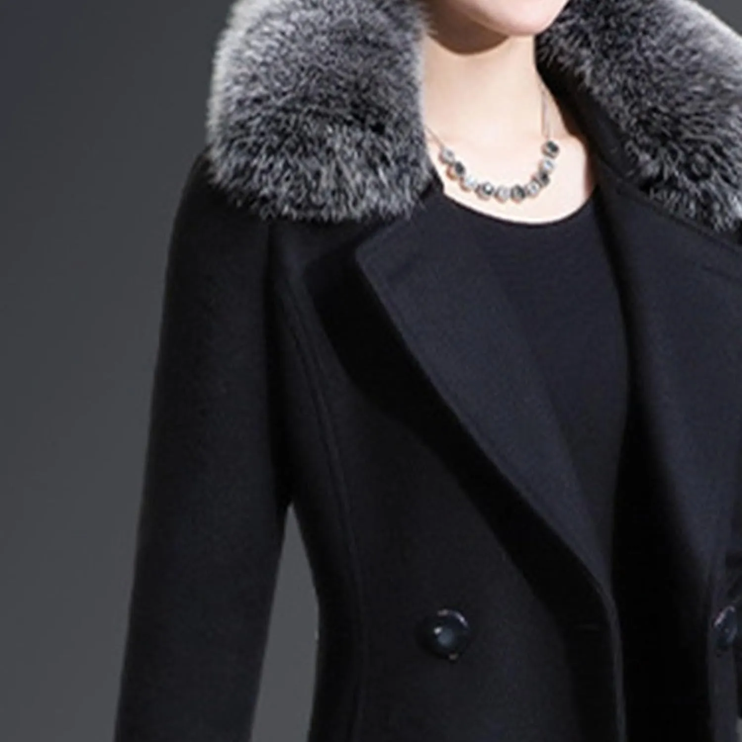 Maiyifu-GJ Womens Faux Fur Collar Wool Blend Trench Coats Spring Fall Casual Mid Long Coat Lightweight Cardigan Jackets