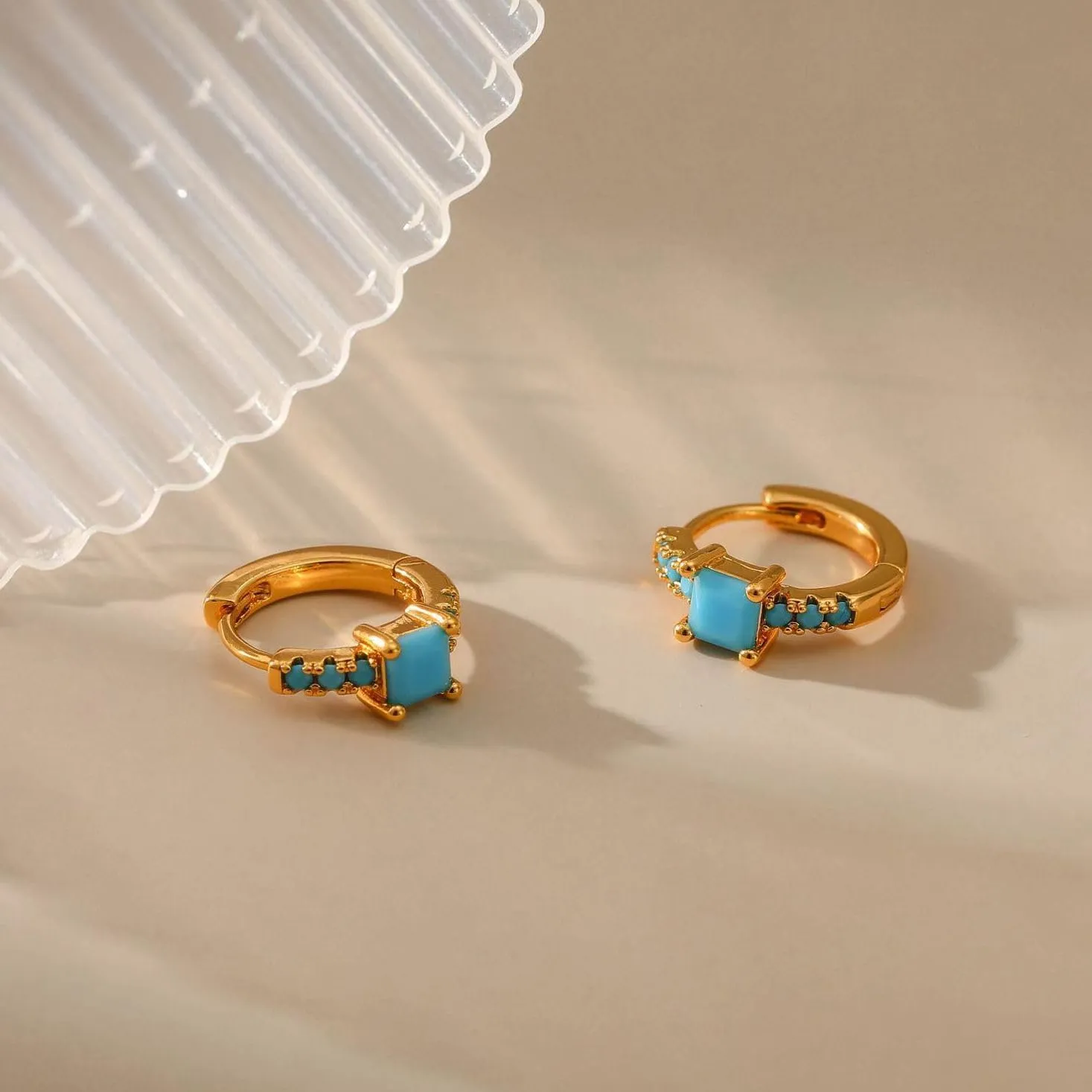 M&T 2015 cubic zirconia 14K gold plated hoop earrings, huggies wrap in gift box One Pair YWDHJ